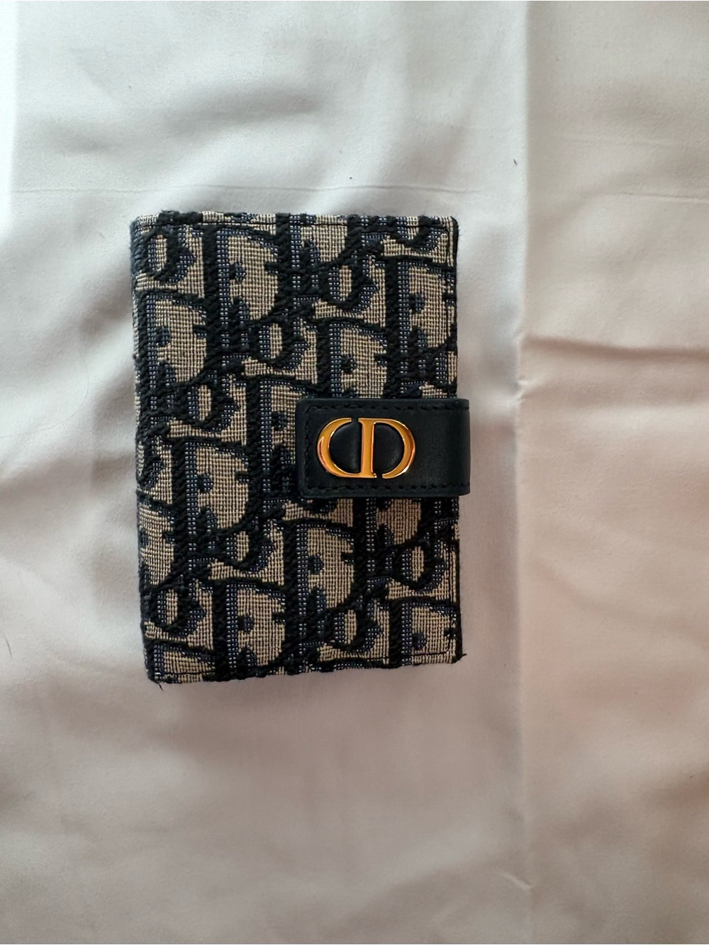 Dior Navy and Beige Monogram Card Holder with Gold CD Accent
